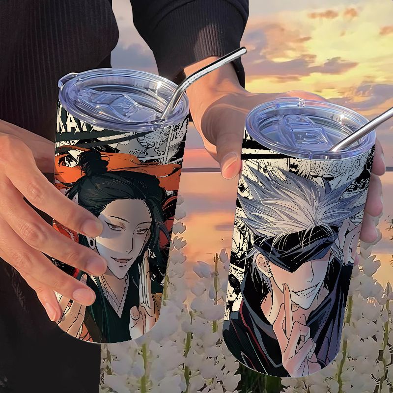 Gojo Satoru Jujutsu Kaisenthermos Geto Suguru กระติกน้ําร้อนสเตนเลส แบบพกพา พร้อมหลอดดูด - รูปที่ 4