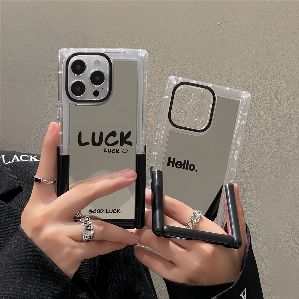 เคสโทรศัพท์มือถือใส แบบนิ่ม พิมพ์ลายตัวอักษร มีกระจกแต่งหน้า สําหรับ iPhone 15 12 11 12Pro 15Pro Max 13 14promax