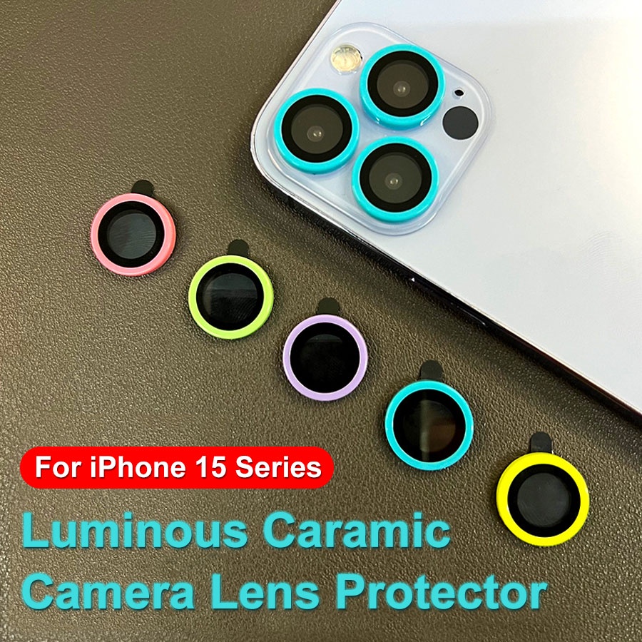 ฟิล์มกระจกนิรภัย เซรามิค กันรอยเลนส์กล้อง เรืองแสง 3D สําหรับ iPhone 15 14 13 12 11 Pro Max 13 12 Mini 15 14 plus