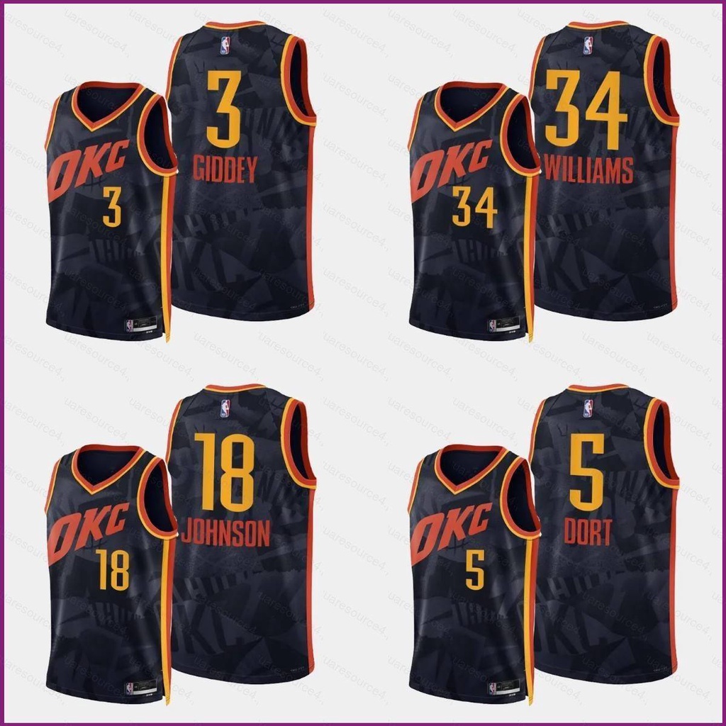 Yx 2024 เสื้อกีฬาบาสเก็ตบอล ลาย NBA Thunder Jersey Giddey Johnson Williams Dort สําหรับผู้ชาย และผู้