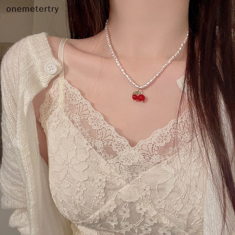 Onem สร้อยคอโชคเกอร์ ประดับไข่มุก เชอร์รี่น่ารัก สําหรับผู้หญิง