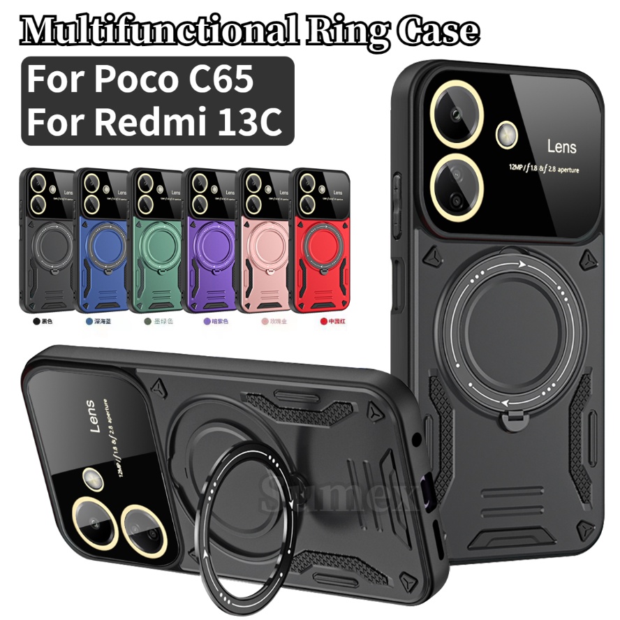 สําหรับ Xiaomi Poco C65 Redmi 13C 2023 4G 5G เคสโทรศัพท ์ แหวนวงเล ็ บขาตั ้ งผู ้ ถือ Hard Casing hp Pococ65 Redmi13c ทนทาน Soft Edge กันกระแทกรถแม ่ เหล ็ กปกหลัง – โปรปัง