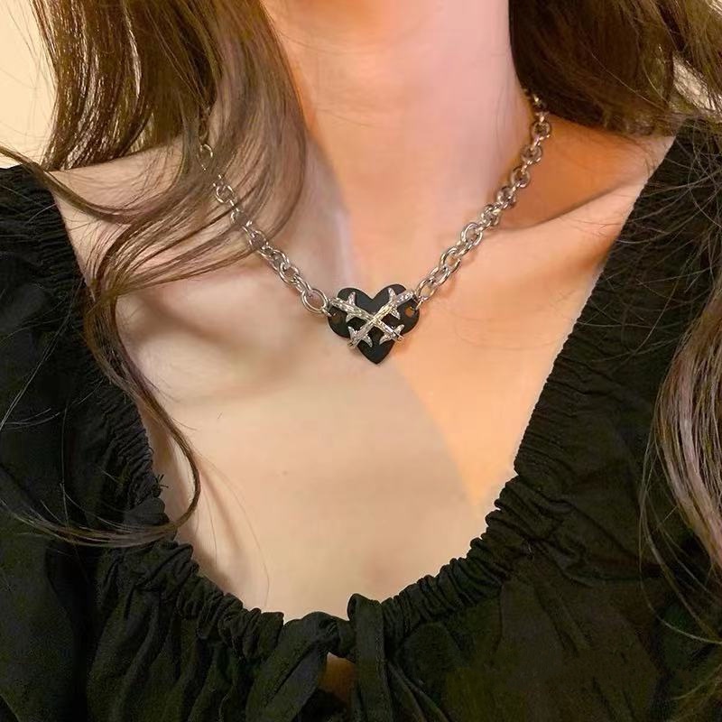 เครื่องประดับ สร้อยคอโชคเกอร์ จี้รูปหัวใจ ประดับเพทาย และไข่มุก สไตล์วินเทจ สําหรับผู้หญิง