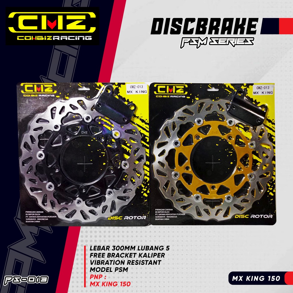 Hitam [CMZ Racing] 300 มม.MX KING ดิสก์เบรกหน้า 5 รูแบนโลหะผสมโรเตอร์ดิสก์เบรก PSM รุ่น Best Braking คุณภาพฟรีสีดําทอง Caliper Bracket