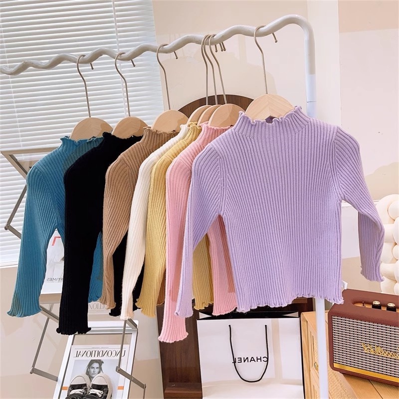 เสื้อกันหนาวแขนยาว คอเต่า ผ้าถัก สีพื้น แฟชั่นฤดูใบไม้ร่วง สไตล์เกาหลี สําหรับเด็กผู้หญิง