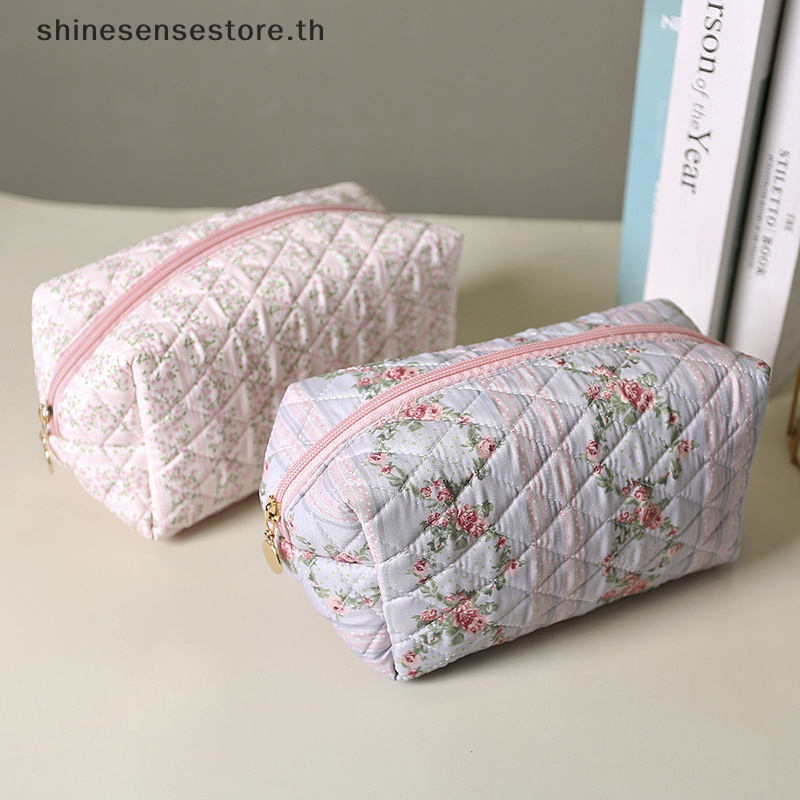 Shine กระเป๋าเครื่องสําอาง พิมพ์ลายดอกไม้ มีซิป ขนาดใหญ่ พกพาง่าย สําหรับเดินทาง