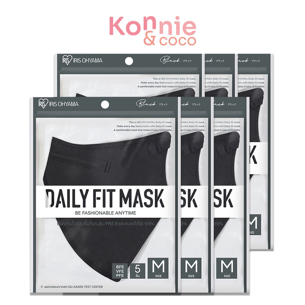 [แพ็คหก] IRIS OHYAMA Disposable Face Mask Daily Fit 5pcs #Black หน้ากากอนามัย ไอริส โอยามะ สีดำ.