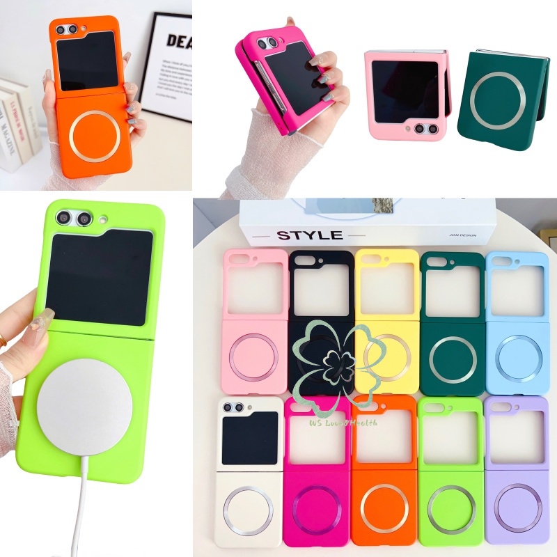 เคสโทรศัพท์มือถือ PC แข็ง แบบบางพิเศษ แม่เหล็กไร้สาย เป็นมิตรกับผิวหนัง สีพื้น สําหรับ Samsung Galaxy Z Flip 5 Z Flip 4 Z Flip 3