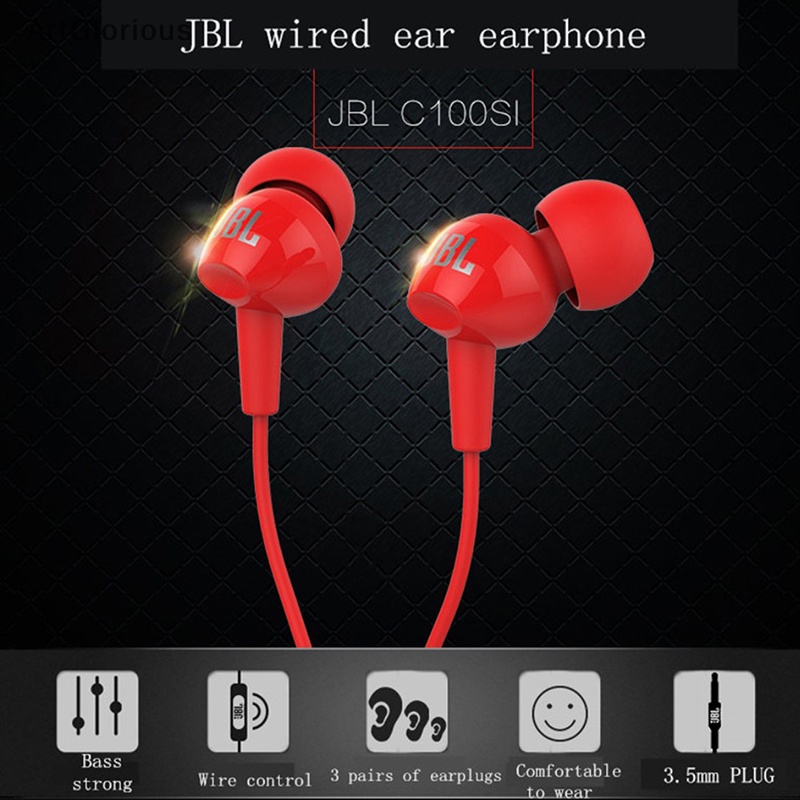 Art JBL C100Si ชุดหูฟังสเตอริโอ แบบมีสาย เบสหนัก ขนาด 3.5 มม. สําหรับเล่นกีฬา