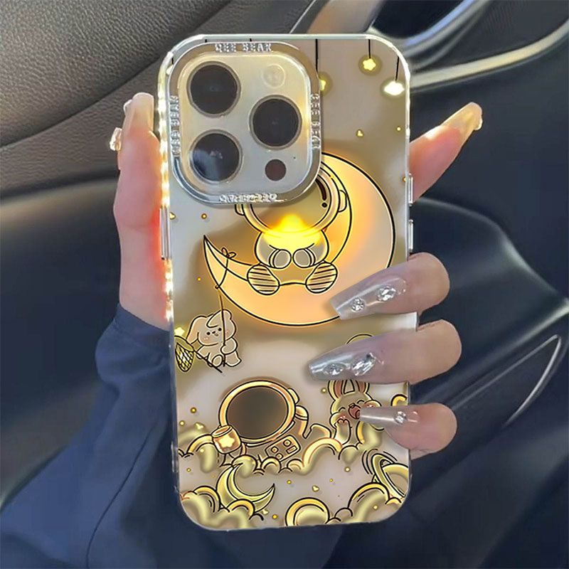 เคสไอโฟน 16/15/14/13/12/11 Pro max กระต่ายพระจันทร์นักบินอวกาศน่ารัก กันกระแทก เงิน Compatible Case iPhone 11,12,13,14,15,16,11PM,12PM,13PM,14PM,15PM,16PM