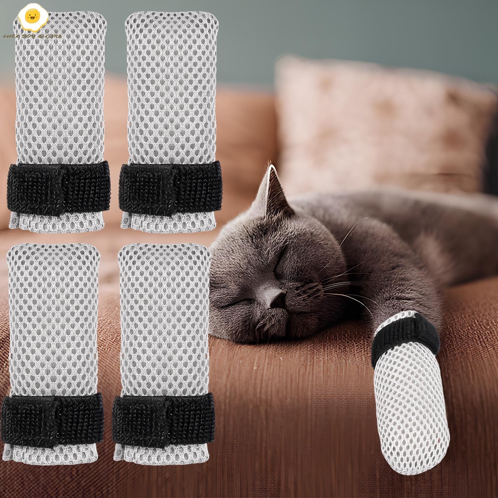 4 ชิ้นแมว Mittens ปรับแมวเท้าครอบคลุม Breathable ตาข่าย Cat Mittens นุ่มสบายแมว Anti Scratch ถุงมือ 5x10 ซม. SHOPSBC1484