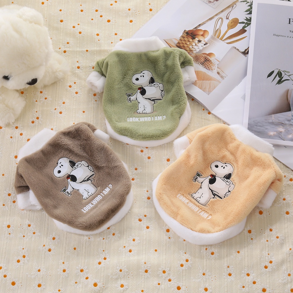 เสื้อผ้าสัตว์เลี้ยง เสื้อฮู้ดดี้ ผ้ากํามะหยี่ขนนิ่ม ลาย Snoopy น่ารัก ให้ความอบอุ่น เหมาะกับฤดูใบไม้ร่วง และฤดูหนาว สําหรับสุนัข แมว