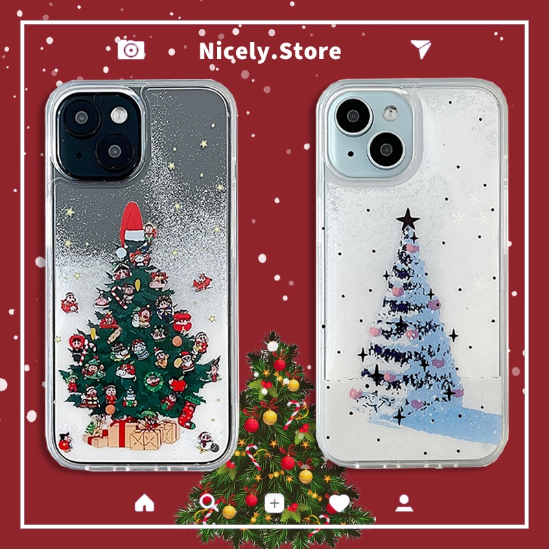 เคสโทรศัพท์มือถืออะคริลิคใส แบบแข็ง กันรอยขีดข่วน ลายการ์ตูนชินจัง ต้นคริสต์มาส สําหรับ iPhone 15 14 Plus 13 12 Pro Max 11 11Promax Xs Xr X