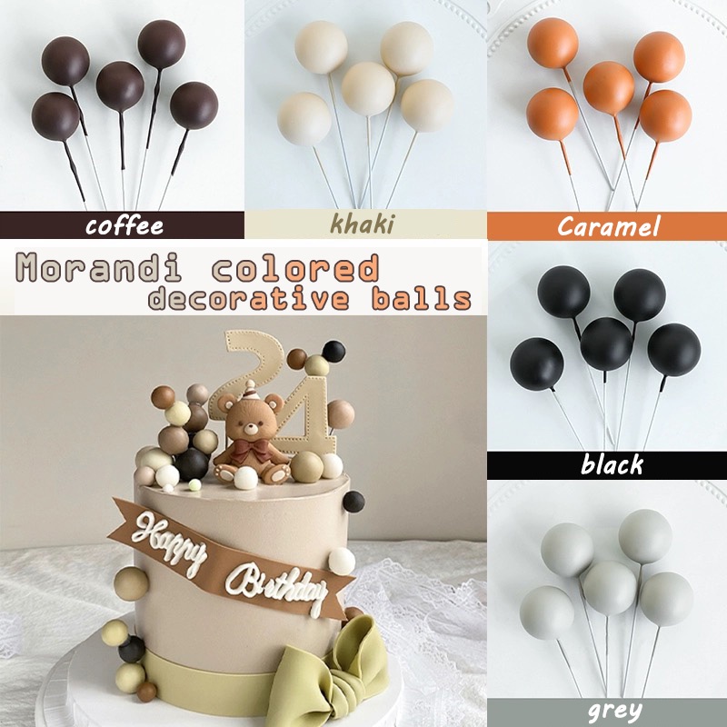 ลูกบอลโฟม สีดํา สีเทา สีขาว สีเขียวเข้ม สําหรับตกแต่งเค้ก ขนมหวาน 15 ชิ้น