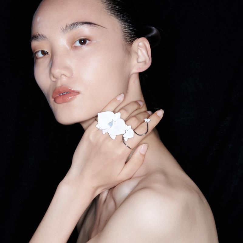 ชุดแหวนคริสตัลเคลือบ รูปกล้วยไม้ ปรับได้