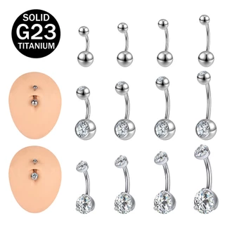 จิวเจาะสะดือ จิวสะดือ ไทเทเนียม G23 14G สีเงิน ป้องกันอาการแพ้ 1 ชิ้น
