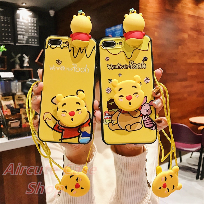 เคส Huawei Y9 Y9S Y7A Y7 P30 Nova 3i 5T 9 10 SE Y70 Y61 Nova3i Nova5T Nova9 Nova10 NovaY70 NovaY61 Pro Prime 2019 2020 Cute Winnie the Pooh Soft Case  With Stand Lanyard