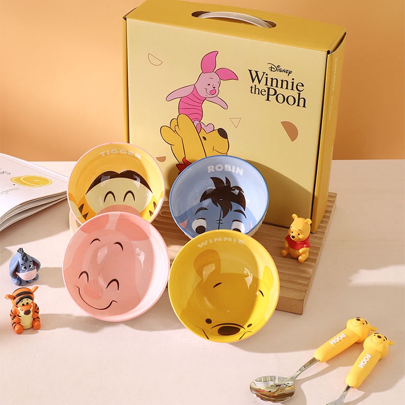 ชามเซรามิก Yanze Disney, บนโต๊ะอาหาร Winnie the Pooh น่ารัก, ชามข้าวดูดี, ชามข้าวลายการ์ตูนประจำบ้า