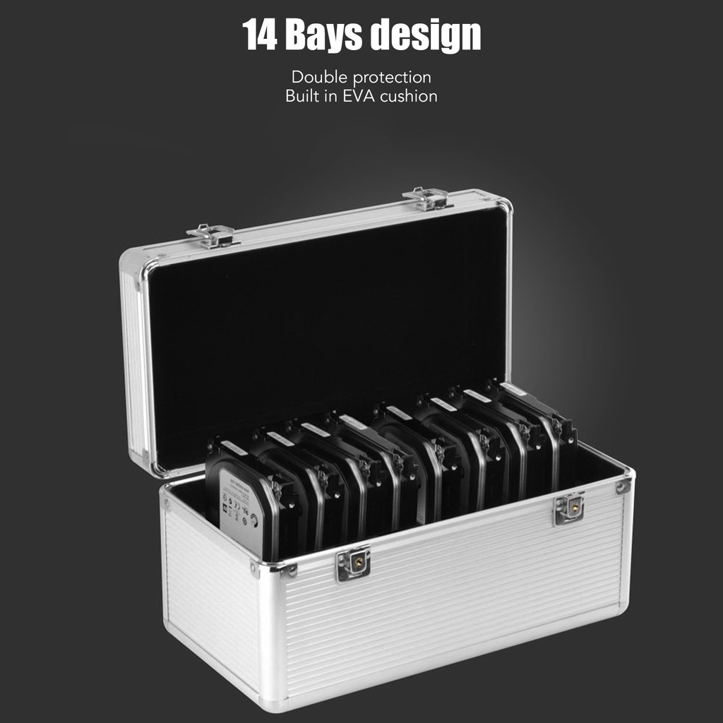 Ac. Lr กล่องเก็บฮาร์ดไดรฟ์ 14 ช่อง ป้องกันสองชั้น สําหรับคอมพิวเตอร์ 2.5 นิ้ว 3.5 นิ้ว