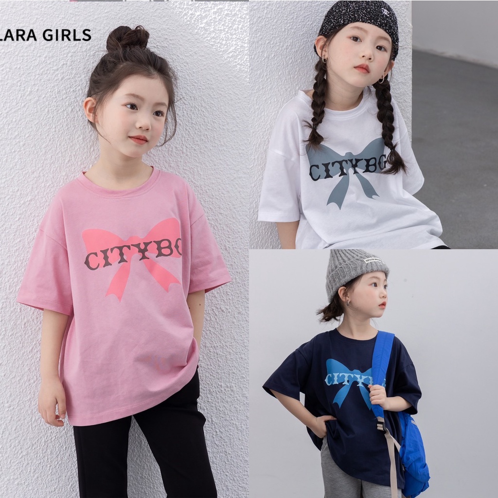 PRETTY BABY เสื้อยืดเด็ก เสื้อเด็ก ลายโบว์น่ารัก size110-150 (1057)