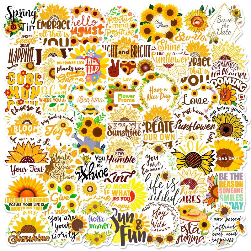 สติกเกอร์ไวนิล ลายดอกทานตะวัน กันน้ํา สําหรับติดตกแต่งแล็ปท็อป 50 ชิ้น ต่อชุด