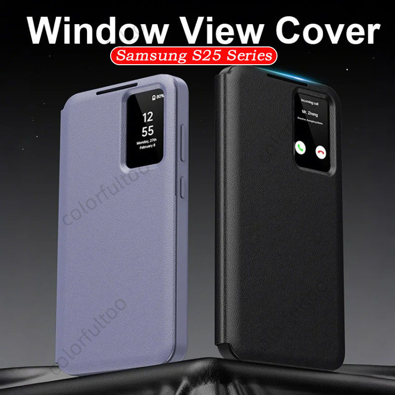 สมาร์ทหน้าต่างดูหนังสําหรับ Samsung Galaxy S25 Ultra S25Plus S25+ S25Ultra 2025 ไม่มีพลิกคําตอบผู้ถือบัตรสล็อตปกหนังสือป้องกันเต็มรูปแบบปลอกกันกระแทก