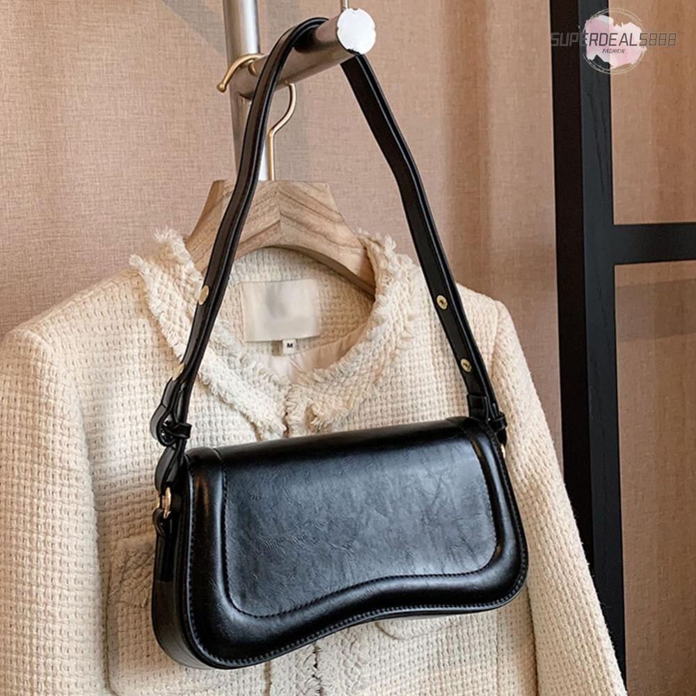 Retro สีทึบ PU หนังไหล่กระเป๋าผู้หญิงกระเป๋าถือแฟชั่น Casual Hobos & Purses Lxuury Designer Casual Satchel Bag [SuperDeals888.th]
