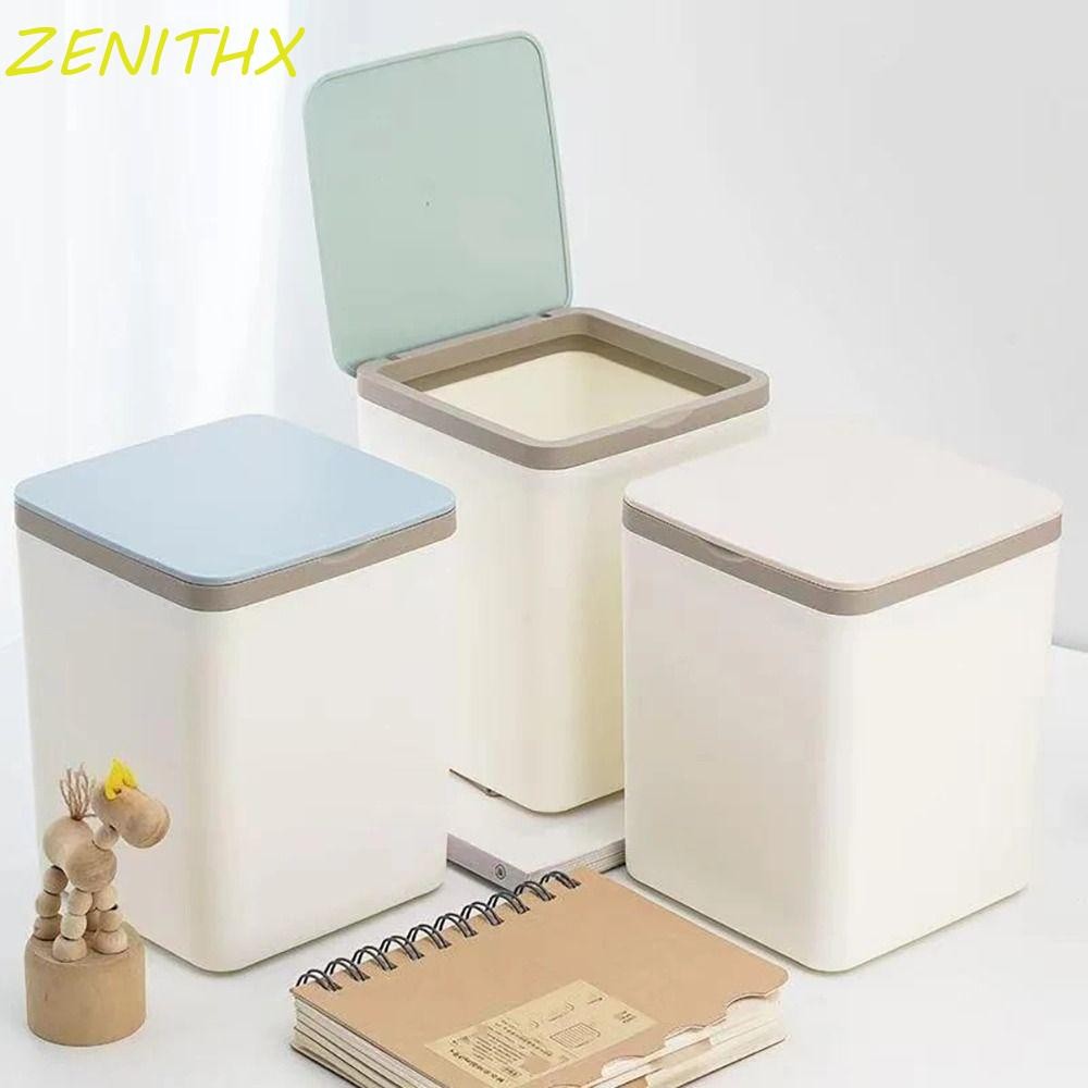 Zenithx ถังขยะตั้งโต๊ะ, ถังขยะขนาดเล็กเรียบง่าย, พลาสติกสร้างสรรค์ สวยงาม Square กล่องเก็บขยะ หอพัก