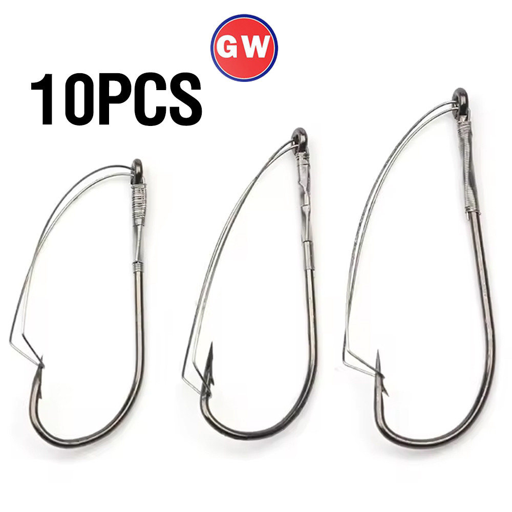 10 ชิ้น/กล่องเหล็กคาร์บอนสูงตะขอตกปลา Sharp Weeless Hook กว้าง Rig ตะขอตกปลา Wacky หนอนตะขอ Fishing Tackle สําหรับเหยื่ออ่อน
