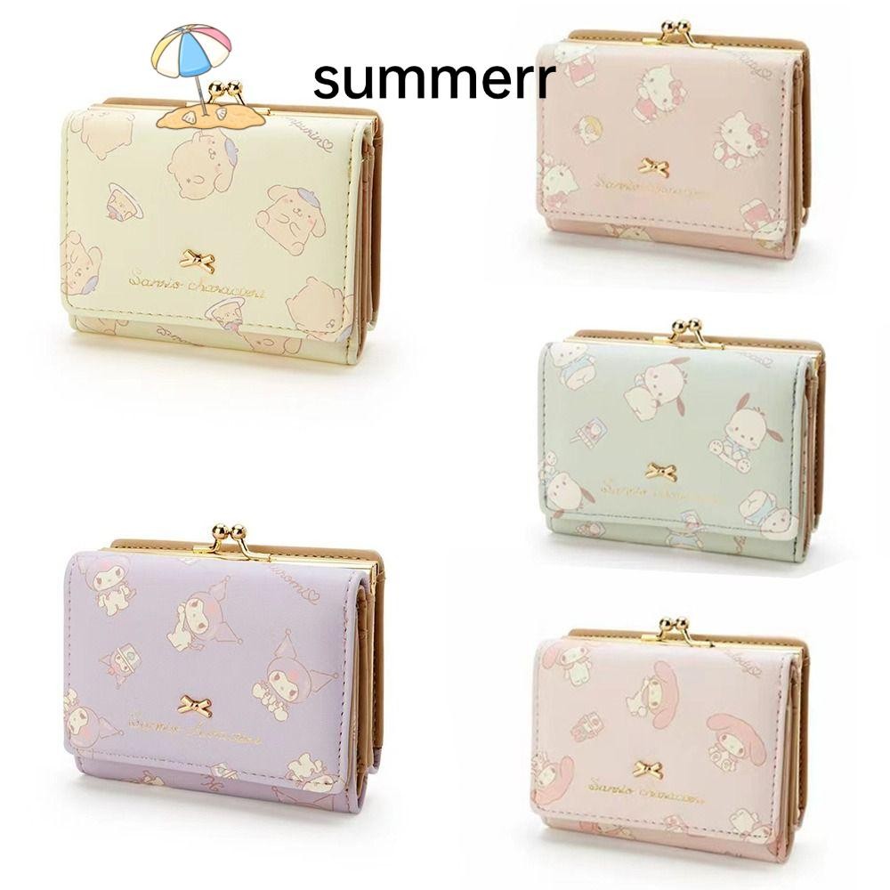 SANRIO ฤดูร้อนกระเป๋าเงิน,หนัง ปู่ กระเป๋าใส่เหรียญสามพับ,อเนกประสงค์ ซานริโอ สวัสดี คิตตี้ คุโรมิ มายเมโลดี้ ปลอบโยน พื้นผิวกระเป๋าสตางค์สั้นผู้หญิง