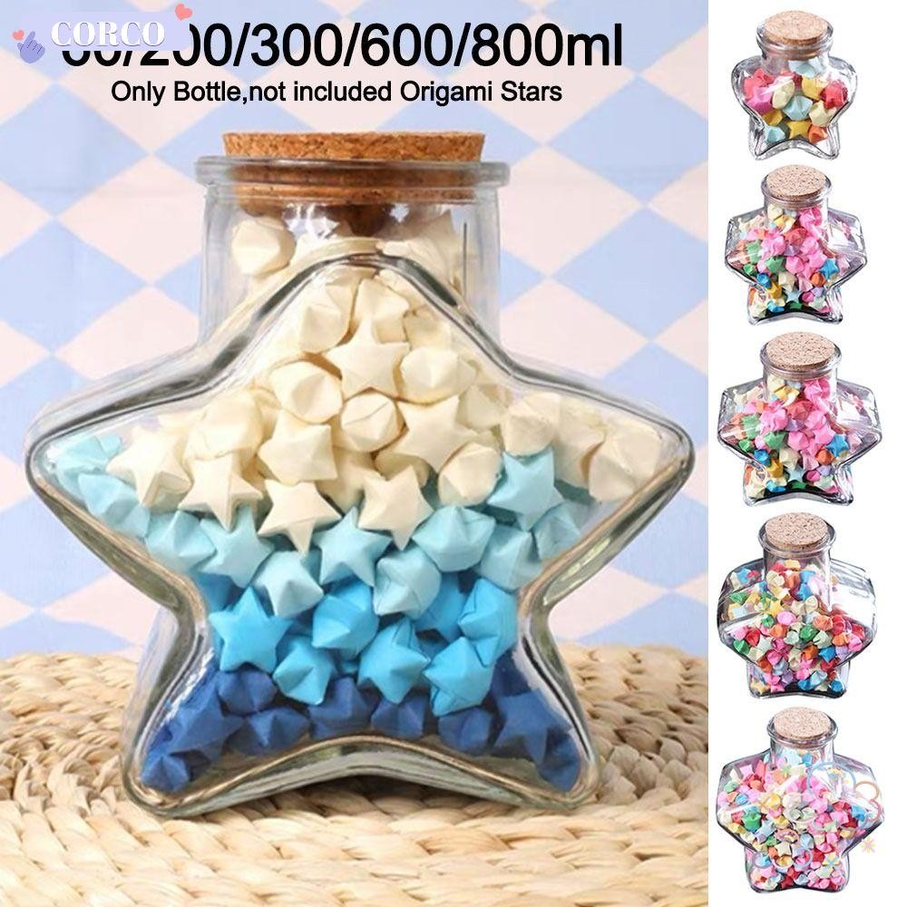 Corco Wishing Bottle, Stars Shape Origami Stars Glass Bottle, DIY Craft Pentagram Storage Bottle Hom