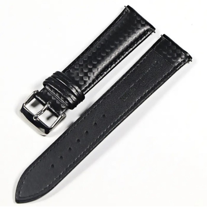 [ ] CARBON LEATHER STRAP QUICK RELEASE CARBON MOTIF LEATHER WATCH STRAP - Black Stitch, 18mm