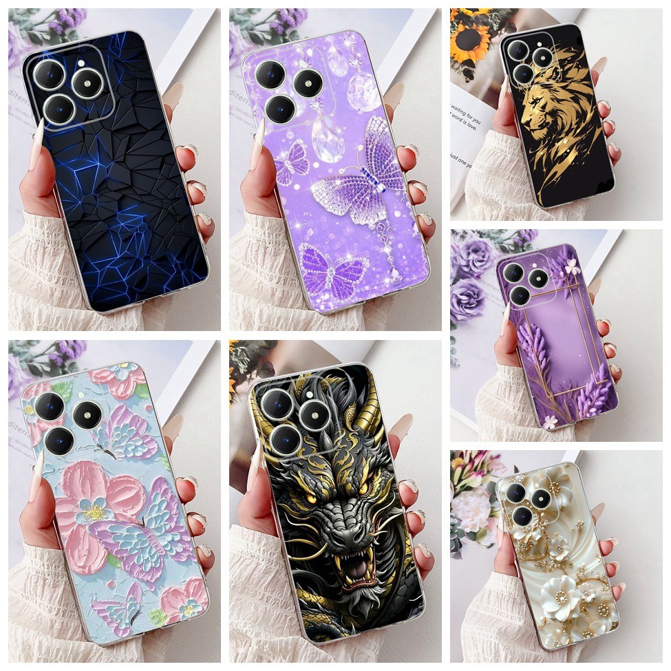 สําหรับrealme C63 4G RMX3939 ฝาหลังสําหรับRealme C61 กรณีRMX3930 แฟชั่นผีเสื้อดอกไม้น่ารักการ์ตูนแมว