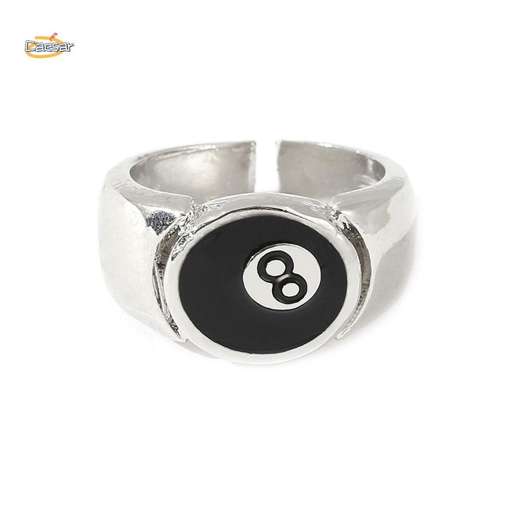caesarA88 Ball Pool Ball Ring บิลเลียดแหวนผู้ชายหมายเลขปรับได้สีดํา 8 แปดแหวนบิลเลียดสระว่ายน้ํา,สํา