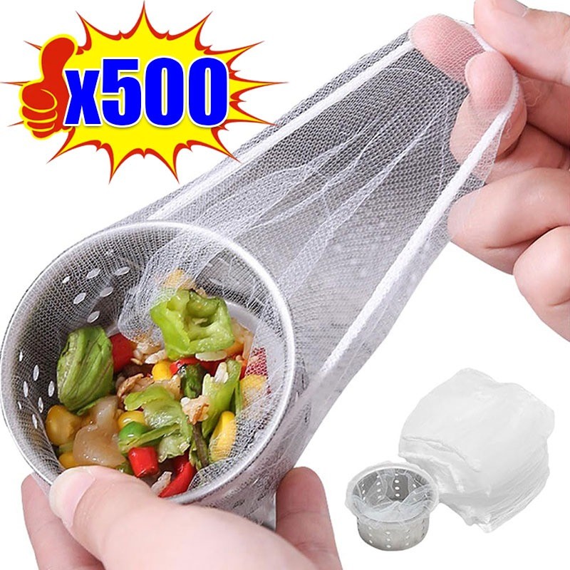 100-500ชิ้นทิ้งอ่างล้างจานกรองตาข่ายกระเป๋า/ครัวป้องกันการปิดกั้นถุงขยะ/ท่อระบายน้ําถังขยะกระเป๋า/ยืดหยุ่นกรองสุทธิ