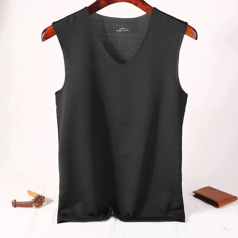 ผู้ชายผ้าไหมน้ำแข็งไม่มีรอยต่อเสื้อกั๊กผ้าฝ้ายฤดูร้อนกว้างไหล่คอวีแขนกุดเสื้อยืดสลิมฟิตTB0199