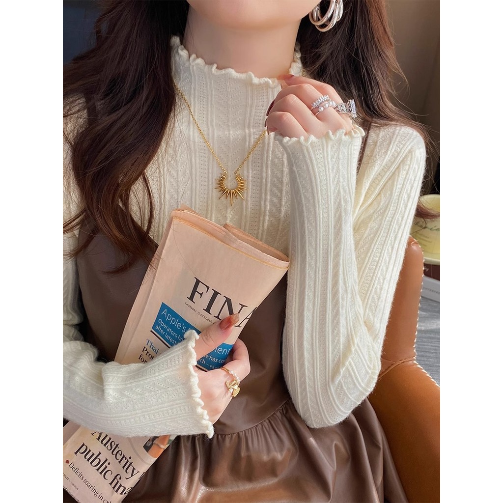 Agaric Edge ครึ่งคอเต่า Bottoming เสื้อผู้หญิงสไตล์ใหม่ Slimmer ดู All-Match ลูกไม้เสื้อถัก