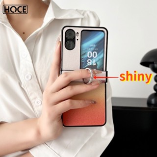 Hoce เคสโทรศัพท์หนัง ฝาพับ ไล่โทนสี พร้อมแหวนขาตั้ง ประดับเพชร สําหรับ OPPO Find N2 Flip n2flip 5G