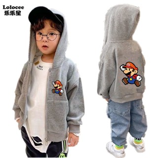 เสื้อโค้ทแจ็กเก็ตแขนยาว มีฮู้ด แต่งซิป ลาย Super Mario แฟชั่นฤดูใบไม้ร่วง และฤดูหนาว สําหรับเด็กผู้ชาย