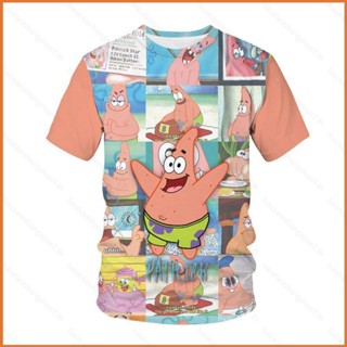 Wilk เสื้อยืดแขนสั้นลําลอง พิมพ์ลายการ์ตูน SpongeBob SquarePants Patrick Star 3D พลัสไซซ์ แฟชั่น