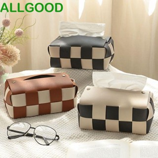 Allgoods กล่องทิชชู่ หนัง PU ลายหมากรุก สีดํา สีขาว แบบสร้างสรรค์ สําหรับสํานักงาน