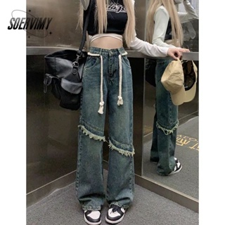 SOERVIMY  กางเกงขายาว กางเกงยีสน์ผู้หญิง ทรงหลวม ๆ ตรง Retro Hip Hop Pants 2023 NEW Style  ทันสมัย ทันสมัย รุ่นใหม่ fashion A27L0F2 36Z230909