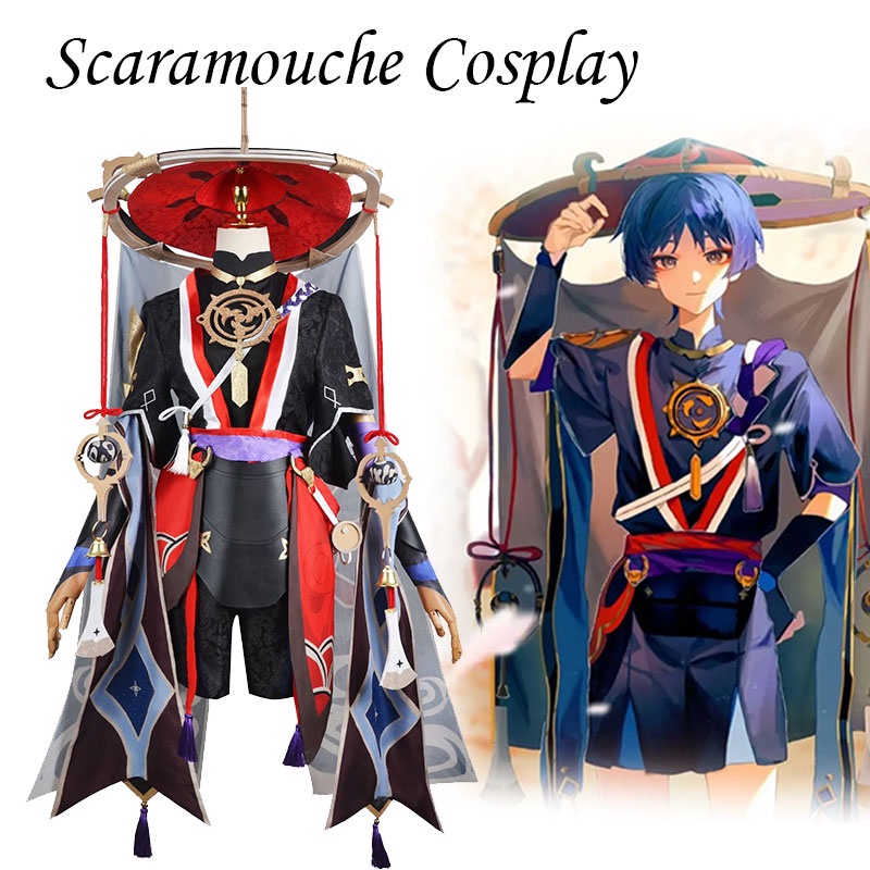 Game Anime Genshin Impact Scaramouche Cosplay Wanderer Carnival Halloween Party Hat Shoes Wig Set Ku