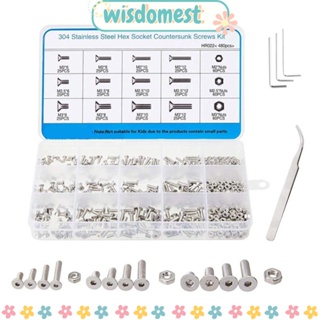 Wisdomest สกรูหัวแบน หกเหลี่ยม สเตนเลส 304 M2 M2.5 M3 6 8 10 12 มม. 480 ชิ้น|สกรูซ่อมผู้ชาย