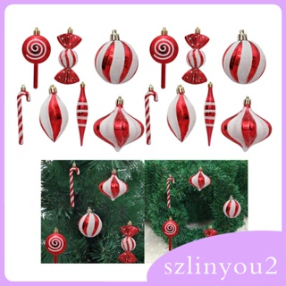 [szlinyou2] จี้ลูกบอล รูปเปปเปอร์มินต์น่ารัก สําหรับแขวนตกแต่งต้นคริสต์มาส DIY 14 ชิ้น