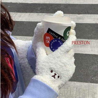 Preston ถุงมือ ผ้าวูล ลายหมียิ้มน่ารัก บุกํามะหยี่ เหมาะกับฤดูใบไม้ร่วง และฤดูหนาว สําหรับผู้หญิง