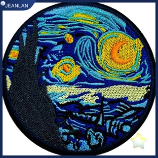 Jeanlan แผ่นแพทช์ ปักลาย Van Gogh Starry Night ขนาด 7.7 ซม. สําหรับติดตกแต่งกระเป๋าเป้สะพายหลัง