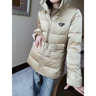 AAIG PRA * A 23 autumn and winter New Pure down 90 duck down Belt hooded mid-length down jacket classic triangle logo