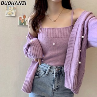 Duohanzi เสื้อแจ็กเก็ตคาร์ดิแกน ผ้าถัก สไตล์ญี่ปุ่น สําหรับผู้หญิง