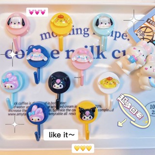 Sanrio Hook Self Adhesive Kawaii Kuromi Hello Kitty Wall Hook การ์ตูนที่ใส่กุญแจแขวนคุณภาพสูงอุปกรณ์จัดเก็บข้อมูลตกแต่งบ้าน mimay